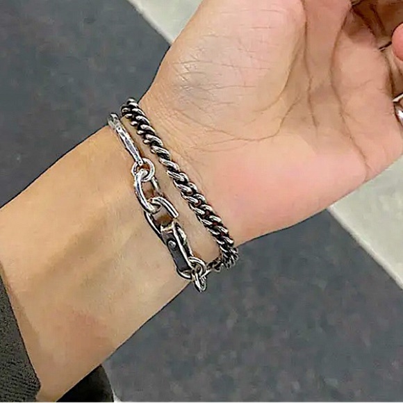 Sterling Silver Safety Pin Clip Bangle Bracelet - Picture 2 of 8